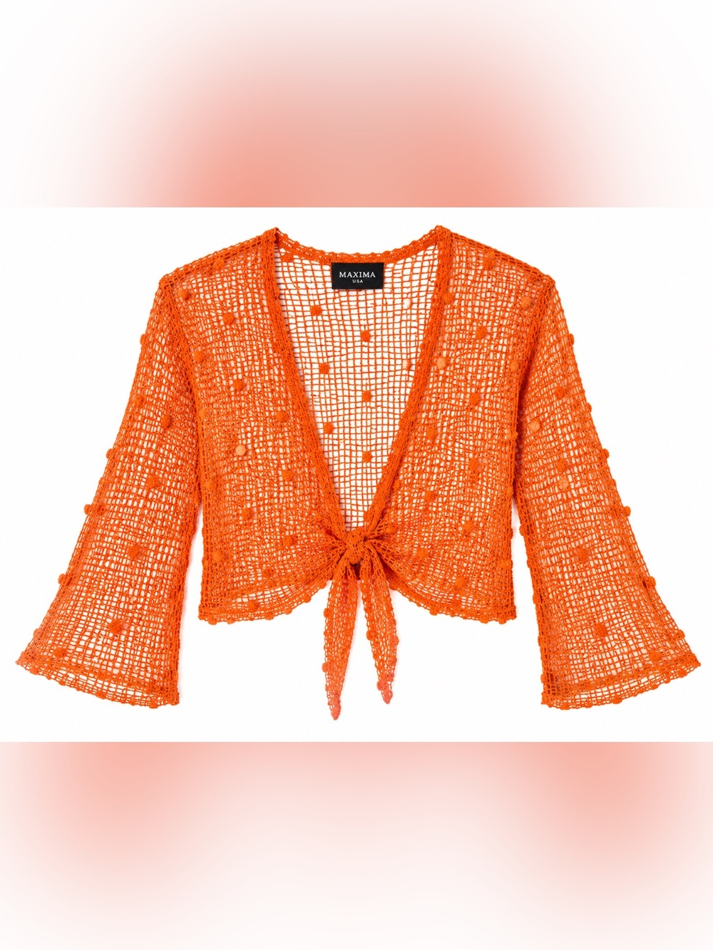Open‎ Fishnet Knit Tie Front Cardigan Shrug Boho Festival Cover Up M/L